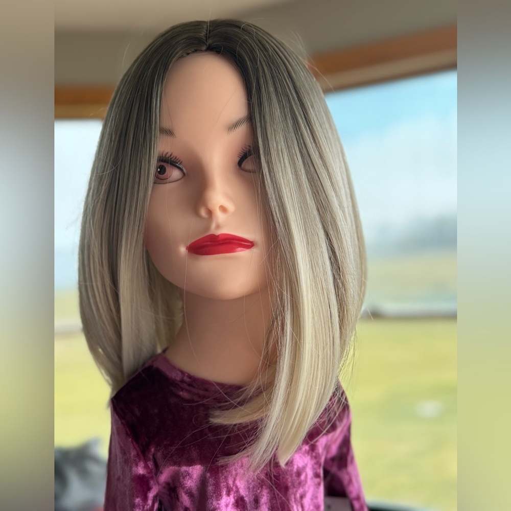 Short bob straight synthetic wig natural middle hair part